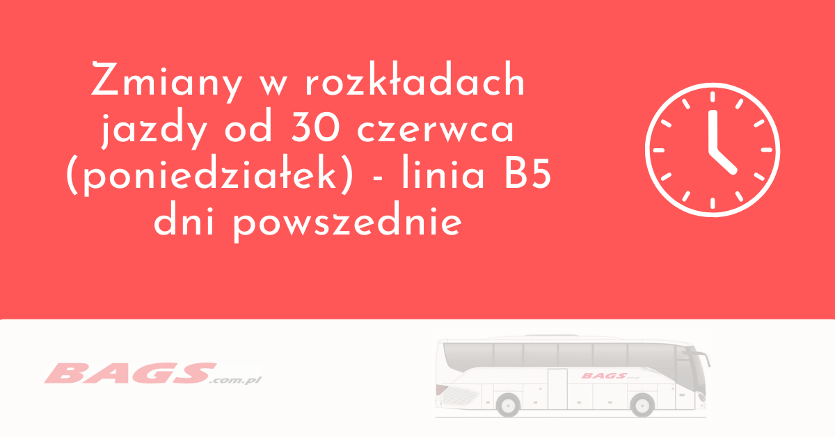Zmiany w rozkładach jazdy od 30 czerwca - linia B5